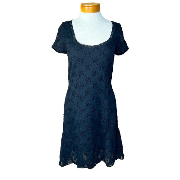 Free People Black Stretchy Lace Like Dress With Flower Design Fits Small… - Picture 1 of 15